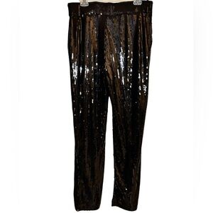 INC High Waist Straight Leg Black Sequin Evening Pants Pockets NWT Size Large